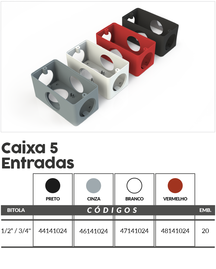 Caja Multiple d/ 5 entradas Negro 1/2 - 3/4 pulg. - 4414024 Master Plásticos