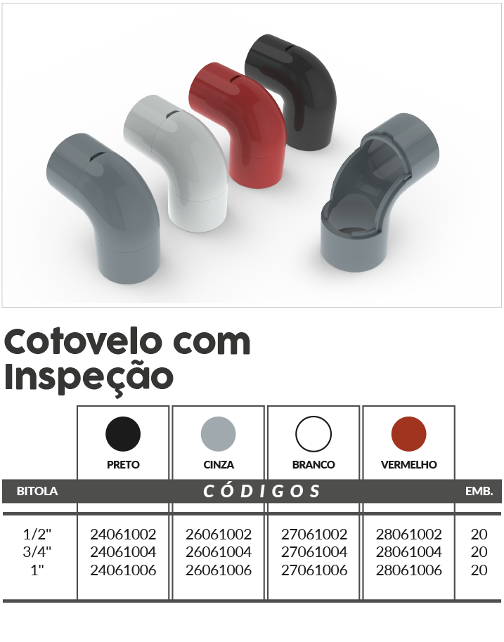 Codo c/ Inspección negro 3/4 pulg. - 24061004 Master Plásticos