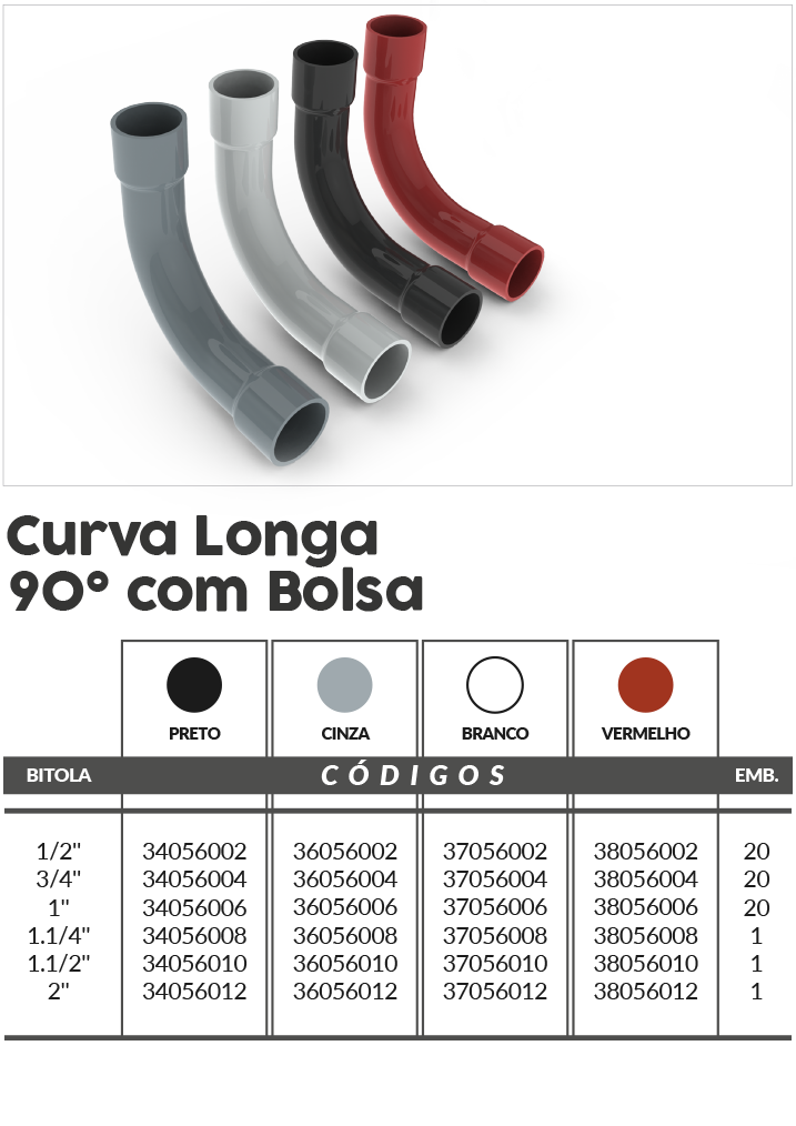Curva Larga 90 con Bolsa Pesado Gris 1 pulg. - 35056006 Master Plásticos
