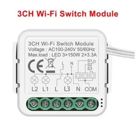 Módulo Interruptor Inteligente c/ Wifi 10A 3 gang Tuya - Similar