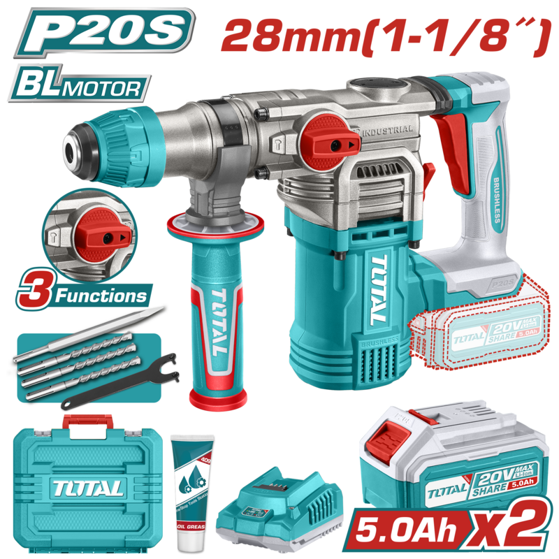 ROTOMARTILLO A BATERIA 20V 28MM BL - 2BAT/CAR - TRHLI202885 - TOTAL