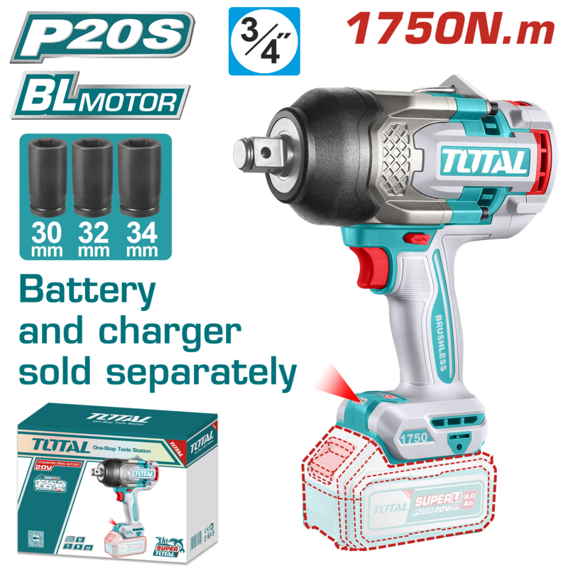 LLAVE DE IMPACTO A BATERIA 20V 1750NM (3/4PULG) BL - TIWLI201751 - TOTAL