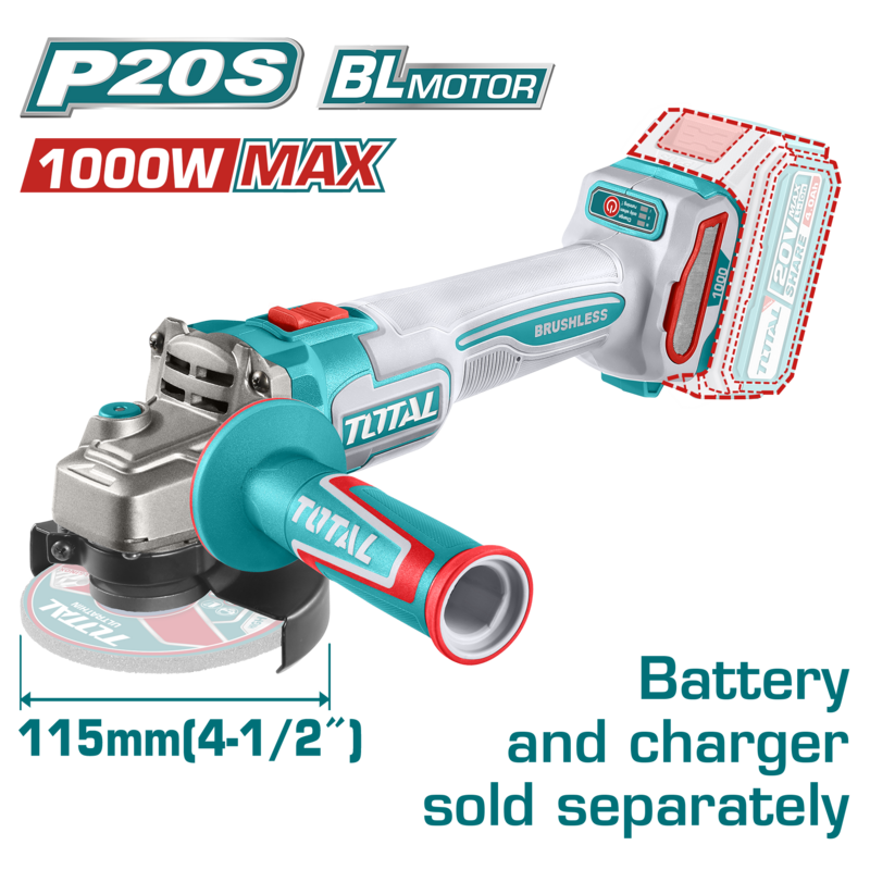 AMOLADORA A BATERIA 20V 115MM (1000W MAX) - SIN BAT - TAGLI27153 - TOTAL
