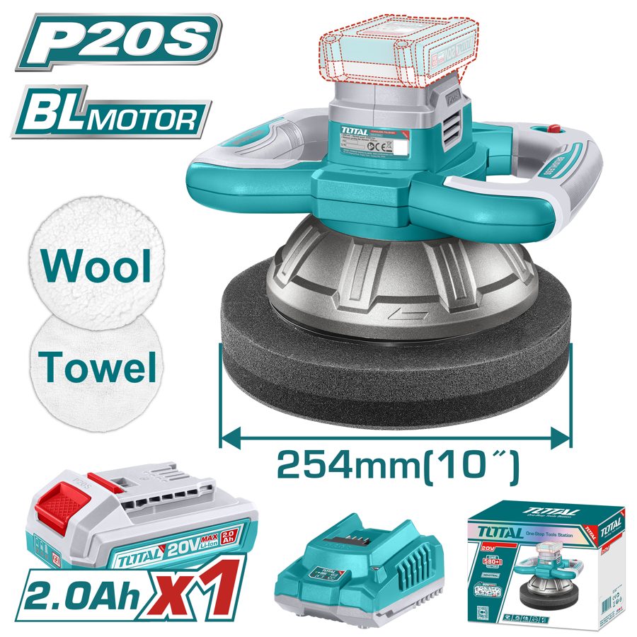 PULIDORA ORBITAL A BATERIA 20V 254MM - BAT/CAR - TOPLI2025481 - TOTAL