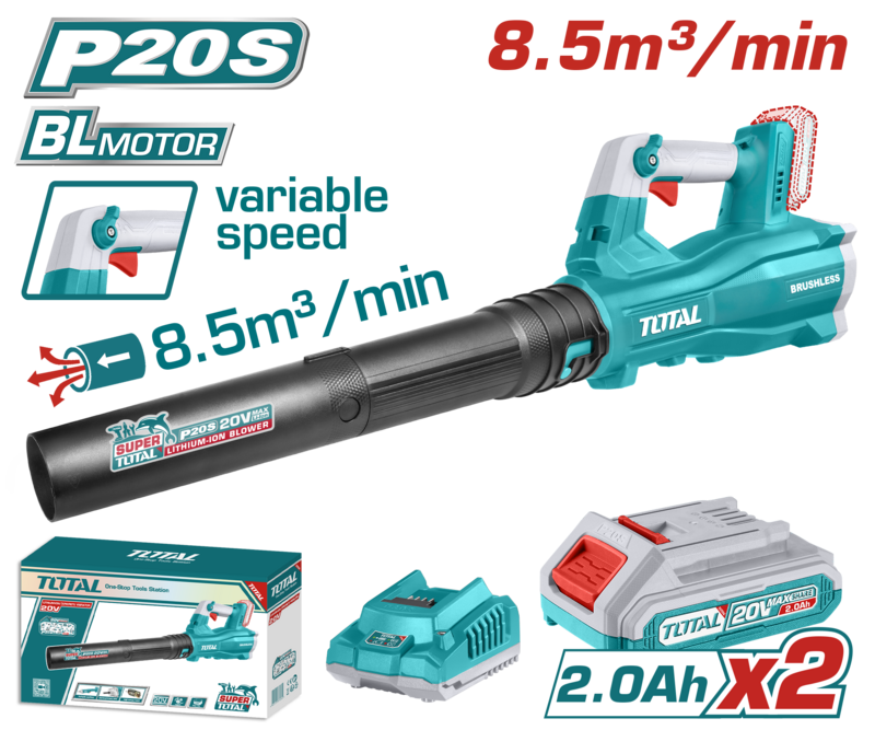 SOPLADOR A BATERIA 20V 8.5M3/MIN (VEL. VARIABLE) - 2BAT/CAR - TABLI204282 - TOTAL