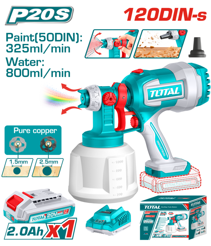 PISTOLA DE PINTURA A BATERIAS 20V 800ML/MIN - BAT/CAR - TSGLI20042 - TOTAL