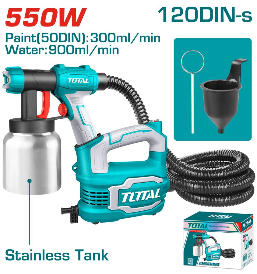 PISTOLA DE PULVERIZACION P/ ACABADO 550W (POTE INOX) - TT5006-2  - TOTAL
