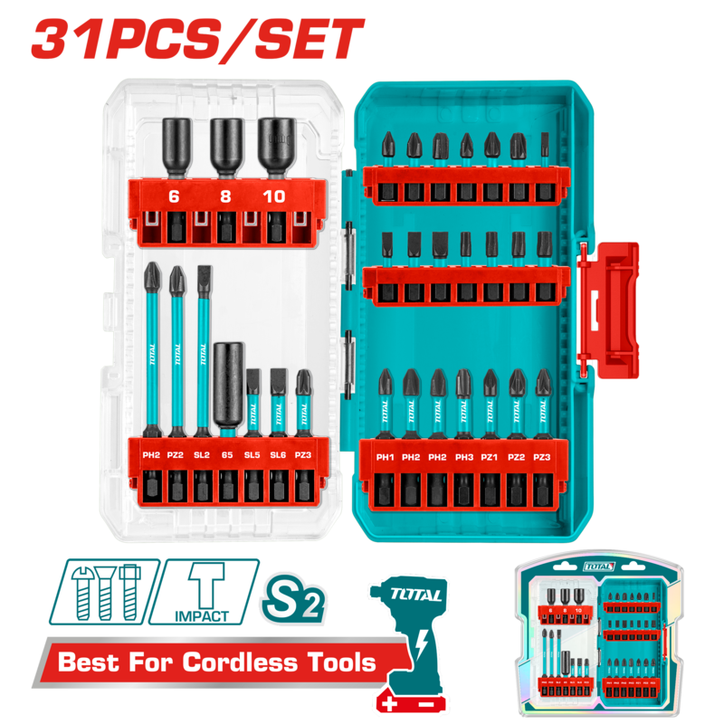 JUEGO DE PUNTAS P/ ATORNILLADOR DE IMPACTO (31 PZS) - TOTAL