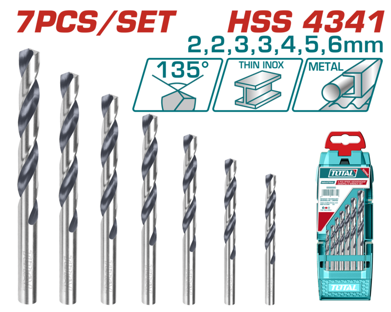 JUEGO DE MECHAS HSS 4341 P/TALADRO EN METAL (7 PZS) - TOTAL