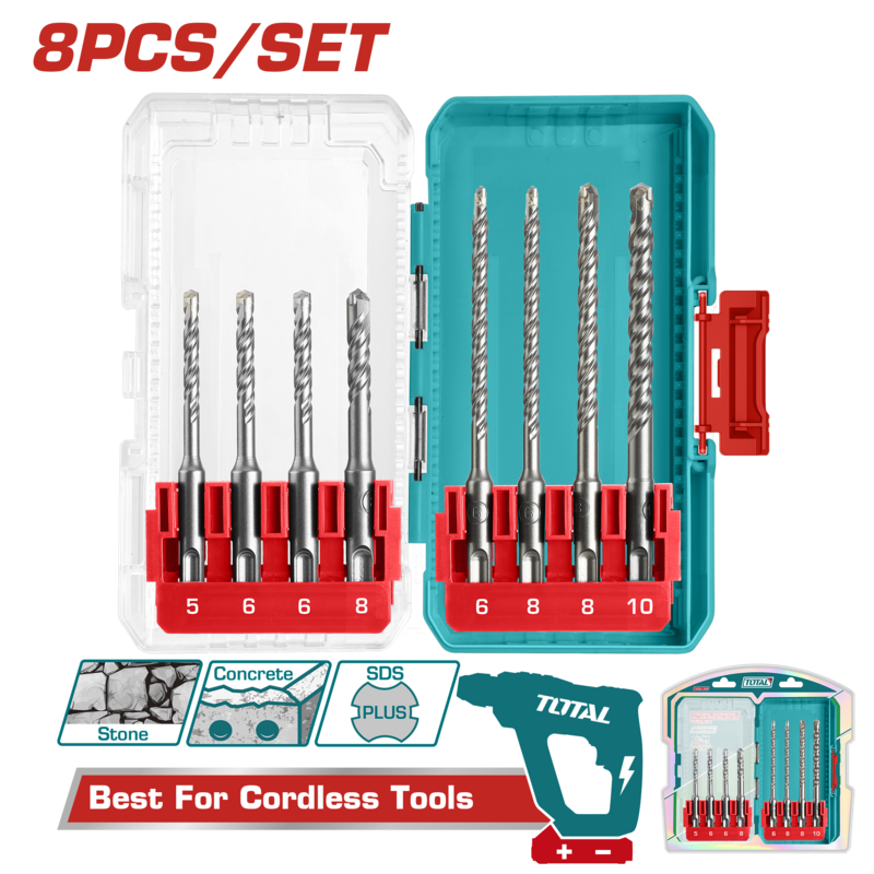 JUEGO DE MECHAS P/ ROTOMARTILLO SDS PLUS 5-10MM (8 PZS) - TOTAL