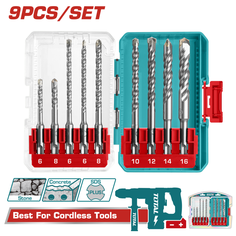 JUEGO DE MECHAS SDS PLUS 6-16MM (9 PZS) - TOTAL