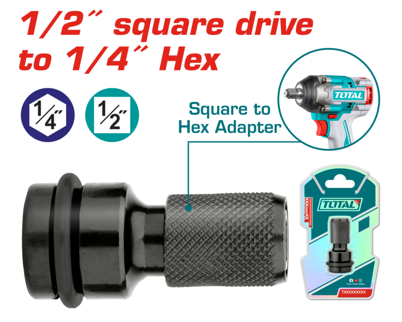 ADAPTADOR P/ LLAVE DE IMPACTO 1/2PULG A ENCASTRE 1/4PULG HEX DE ATORNILLADORES - TOTAL
