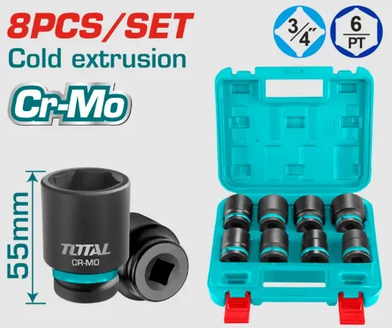 JUEGO DE LLAVES TUBOS DE IMPACTO 3/4PULG 55MM (8 PZS) - TOTAL