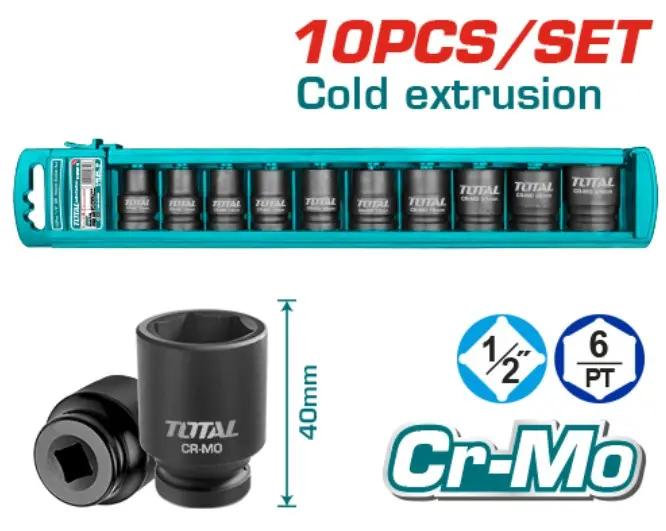 JUEGO DE LLAVES TUBOS DE IMPACTO 1/2PULG (10 PZS) - TOTAL