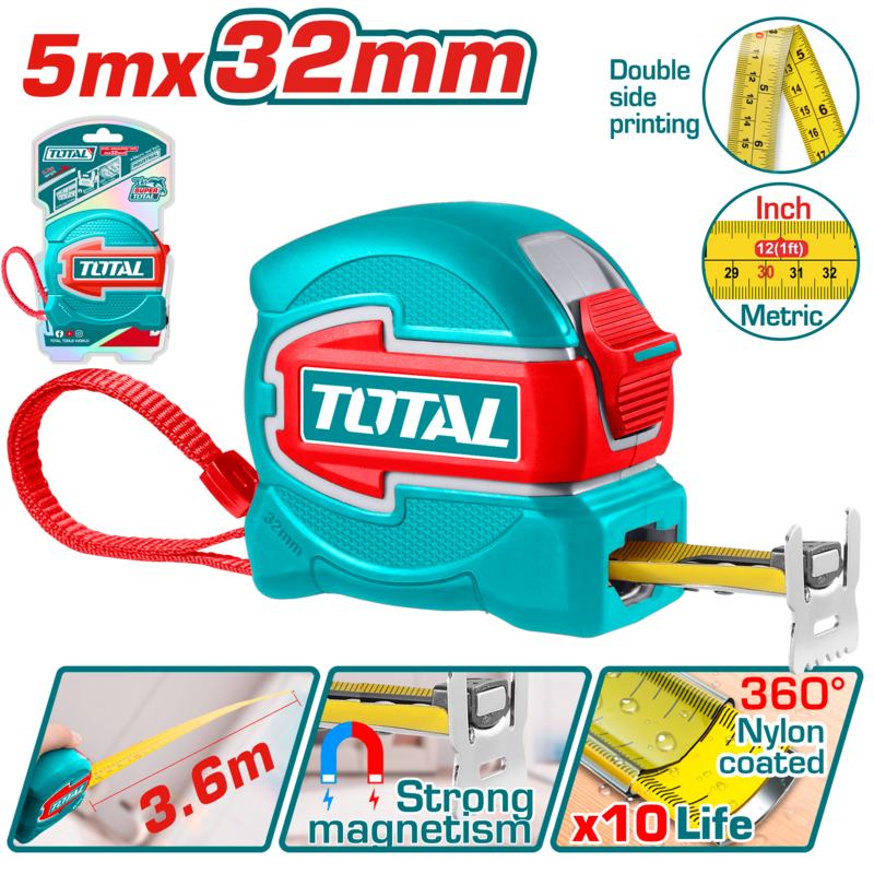 CINTA METRICA 5MX32MM (DOBLE FAZ MAGNETICA) - TOTAL