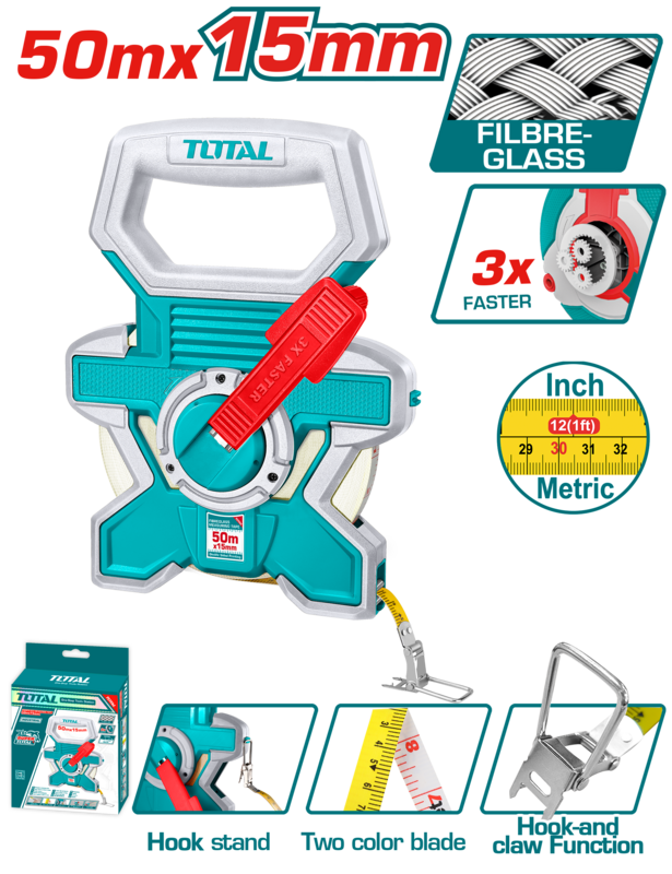 CINTA METRICA CRUCETA 50MX15MM - TOTAL