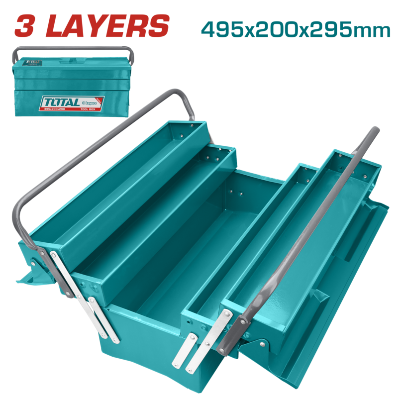 CAJA DE HERRAMIENTAS METALICA PLEGABLE 3 CAPAS 49X20X29CM - TOTAL