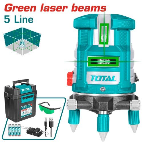 NIVEL LÁSER AUTONIVELANTE 30M 1 LÍNEA HORIZONTAL Y 4 VERTICALES LUZ VERDE - TOTA