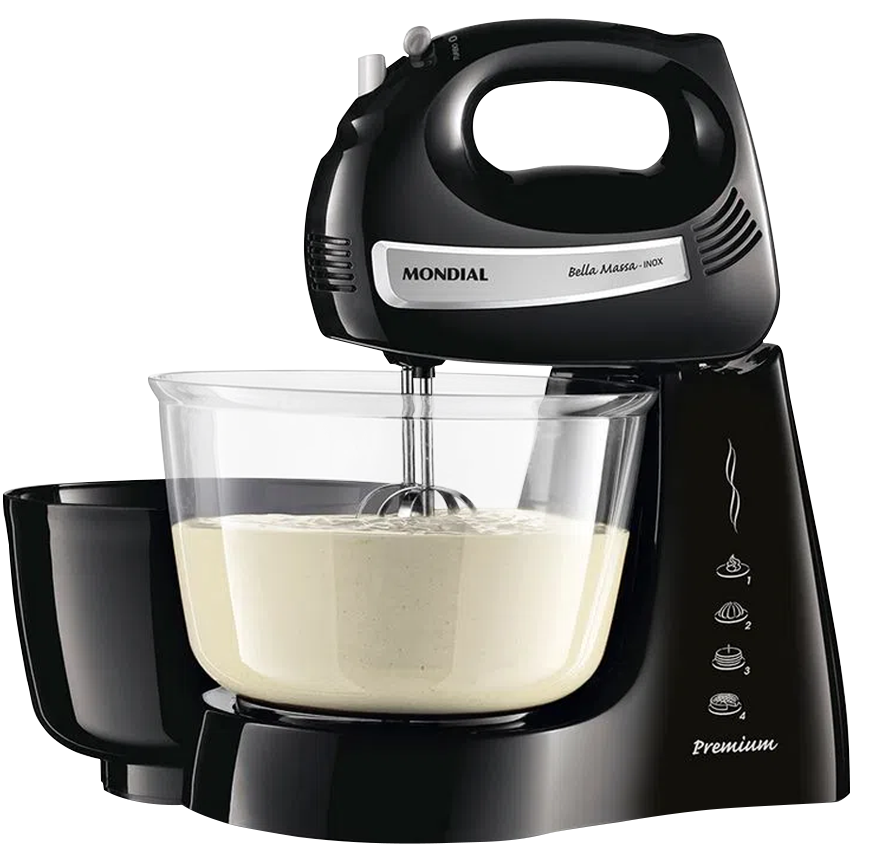 BATIDORA BELLA MASA INOX 500W 
4 VELOCIDADES / 2 BOLS 
 B-23-NP - MONDIAL