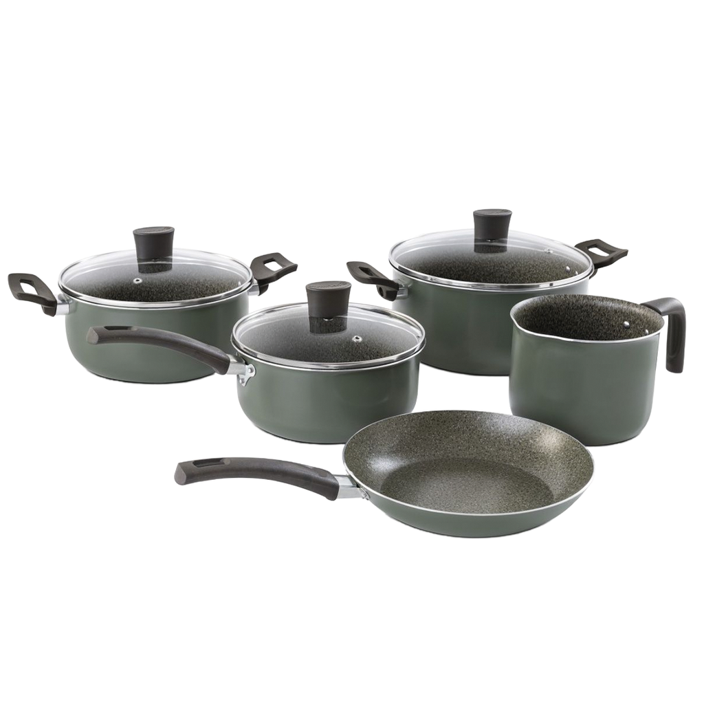 SET DE COCION 5 PIEZAS  EKO 
OLLA 18/ CACEROLA20/ CACEROLA 24/ HERVIDOR 14/ SARTEN 22 40018  MULTIFLON