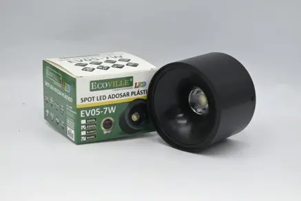 Spot Led Adosar Plas 7W 6500K Negro - EV05-7W Ecovill