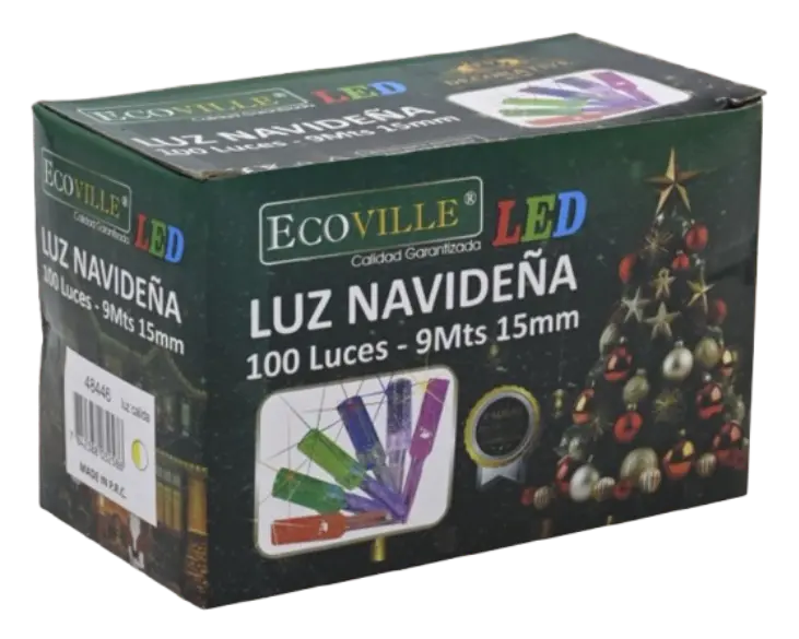 Luz Navideña 100 Luces 3000K (cálida) 9Mts 15mm - Ecoville