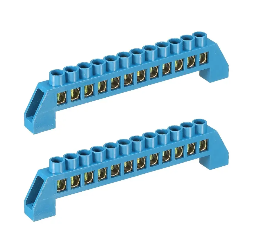 Conector Barra Neutro 10 Bornes Azul con Soporte