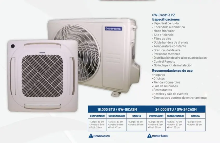 Aire Acondicionado 24.000 BTU/H Tipo Cassette R410 - Goodweather