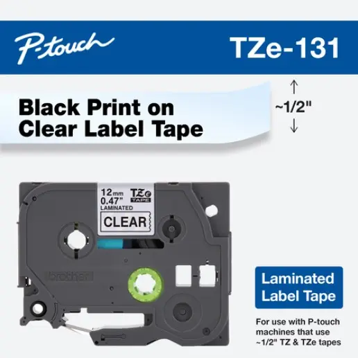 Cinta Tze131Negro sobre transparente de 12mm - 012502027623 Brother