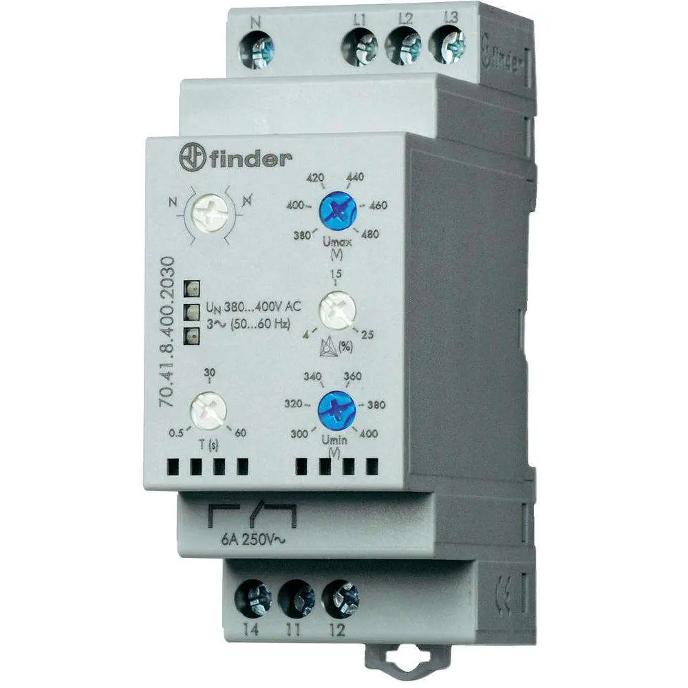 Relé de control Voltimétrico trifásico con neutro min-máx - 704184002030 Finder