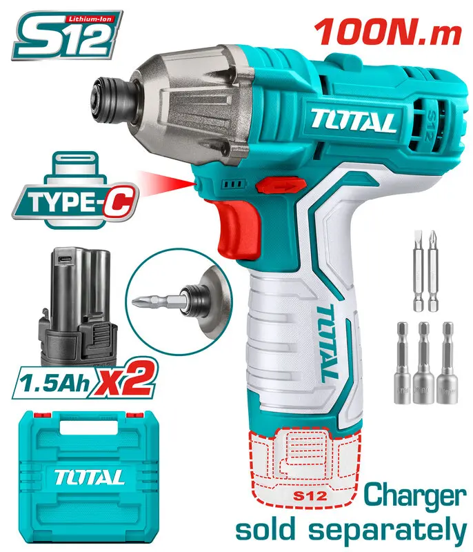 Atornillador de Impacto a Batería 12V (Tipo C) 100Nm - 2Bat - TIRLI12015 - TOTAL