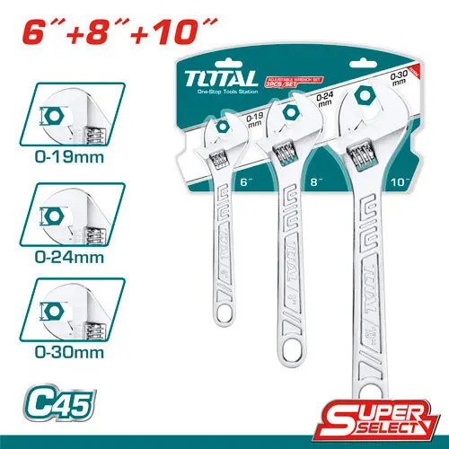 Juego de Llaves Ajustable 6+8+10Pulg. (3 Pzs) - TOTAL