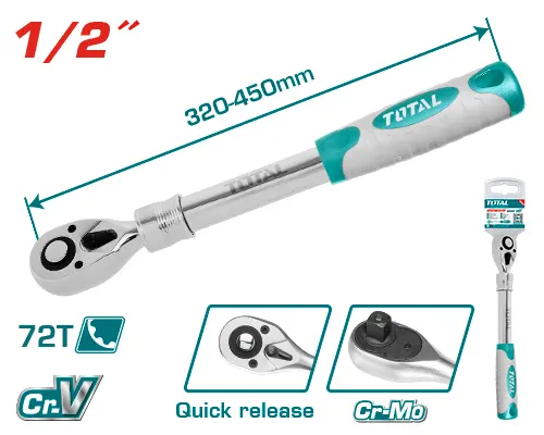 Llave Críquet (Carraca) 1/2 Pulg 72T Extensible - CRV- TOTAL