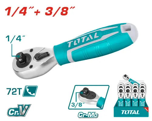 Llave Críquet Corta (Carraca) 1/4 y 3/8 Pulg 72T - CRV- TOTAL