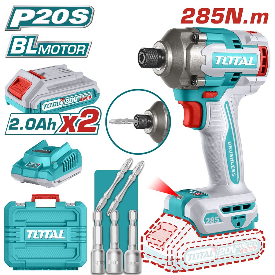 Atornillador de Impacto a Batería 20V 285NM Bl - 2BAT/CAR - TIRLI2028 - Total