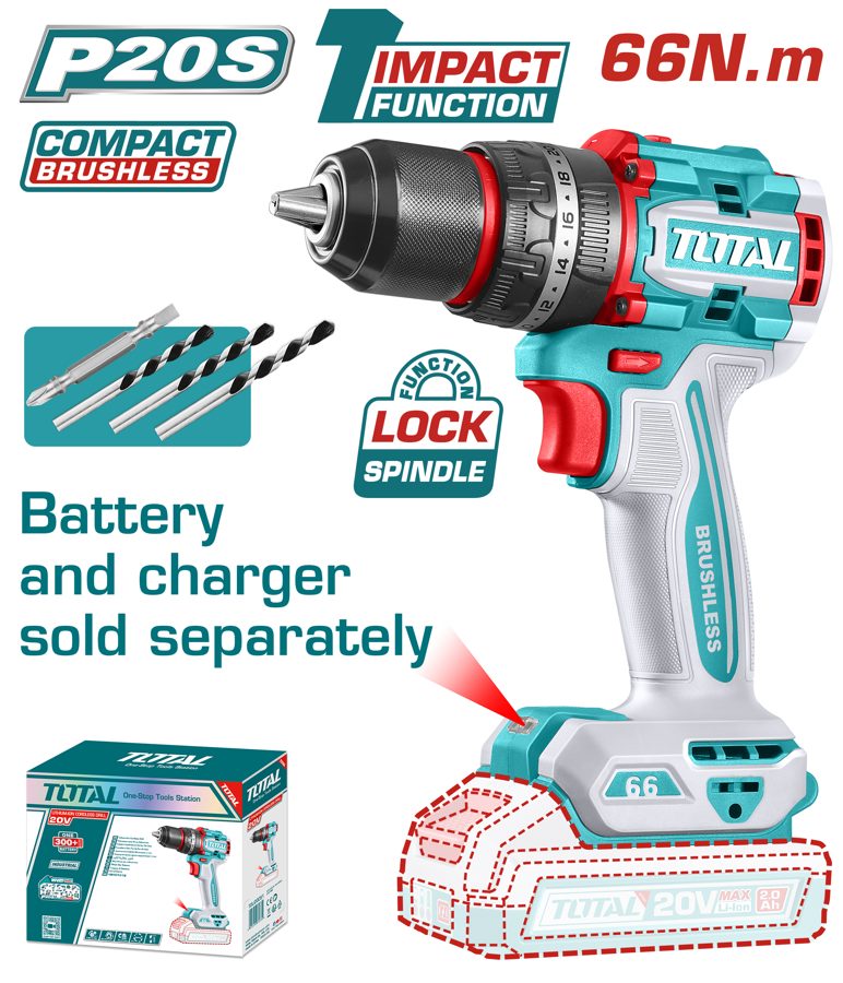 Taladro de Impacto (percutor) a Bateria 20V 66NM (compacto) Bl - sin Bat - TIDLI206681 - Total
