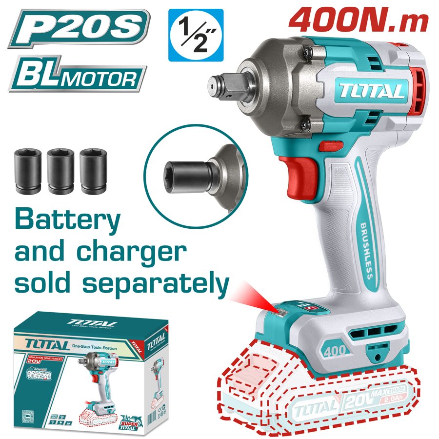 Llave de Impacto a Batería 20V 400NM Bl - sin Bat - TIWLI20401 - Total