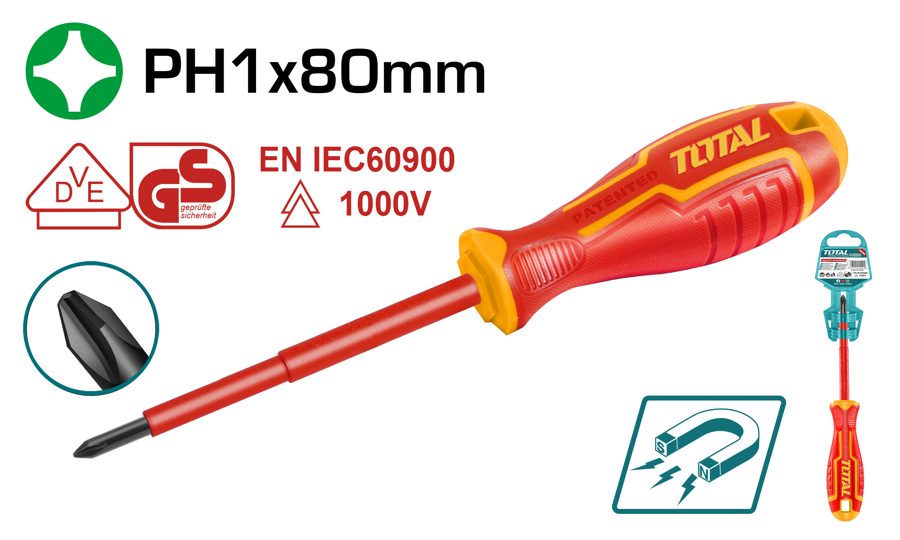 Destornillador Phillips Aislado 1000V PH1X80MM - Total