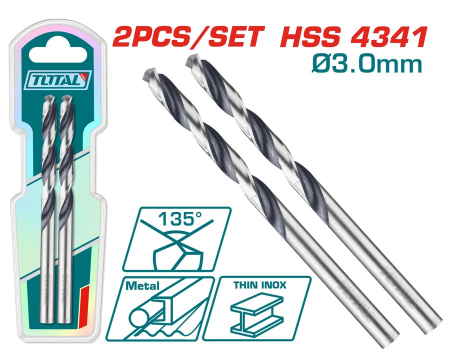 Mecha Hss 4341 3MM (2 Pzs) (p/ Taladro en Metal) - Total