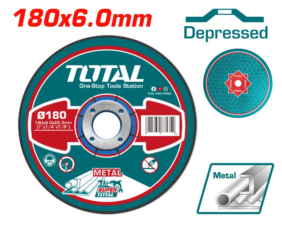 Disco de Desbaste Metal Centro Deprimido 180X6.0 - Total