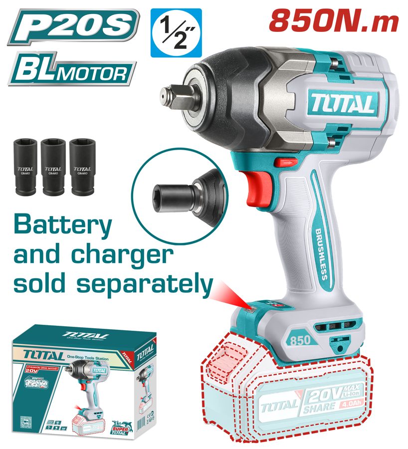 Llave de Impacto a Batería 20V 850NM Bl - sin Bat - TIWLI20851 - Total