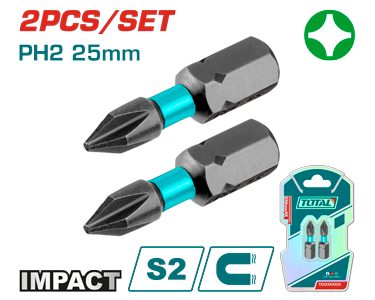 Puntas Bit de Atornillador de Impacto PH2 25MM (2 Pzs) - Total