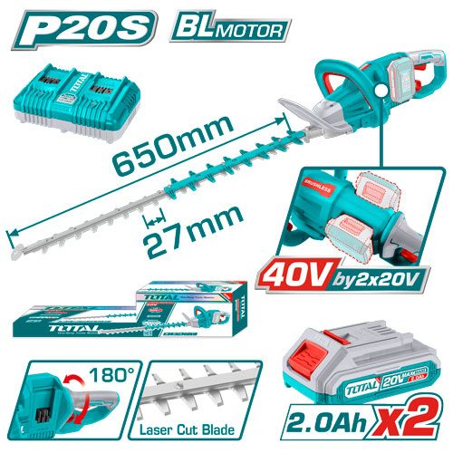 Cortasetos a Batería 20V+20V Bl - 2BAT/CAR - THTLI400282 - Total