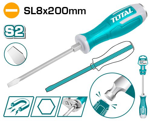 Destornillador Plano de Golpe SL8X200MM - S2 - Total