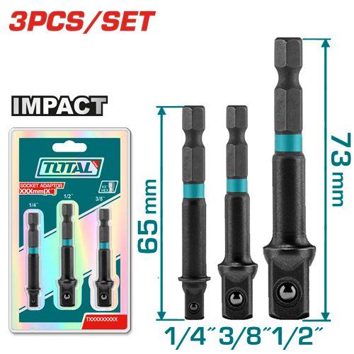 Adaptador de Atornillador de Impacto para Llaves Tubo 1/4 - 3/8 - 1/2 (3 Pzs) - Total