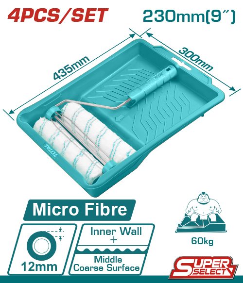 Rodillo y Funda Microfibra con Cubeta P/ Pared Interior 230MM (4 Pzs) - Total