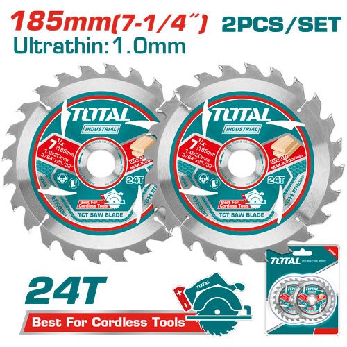 Hoja de Sierra Circular 185MM 24T (corte Madera) (2 Pzs) - Total