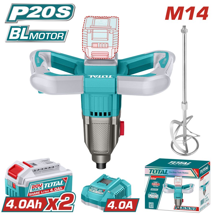 Mezcladora a Bateria 20V - 2BAT/CAR - TMXLI20162 - Total