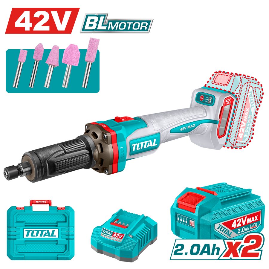 Rectificadora 6MM a Bateria 42V - 2BAT/CAR - TDGLI42012 - Total