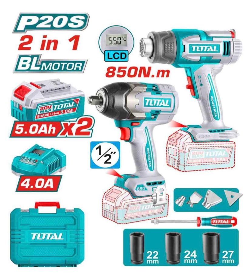 Kit Llave de Impacto 850NM y Pistola de Calor 20V (promo) - 2BAT/CAR - TOSLI250983 - Total